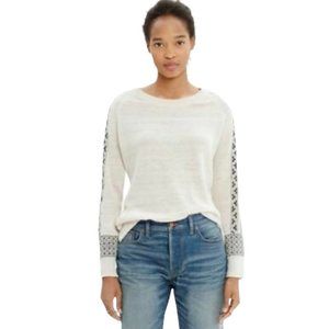 Madewell Embroidered Geometry Sleeve Crèam Sweater
